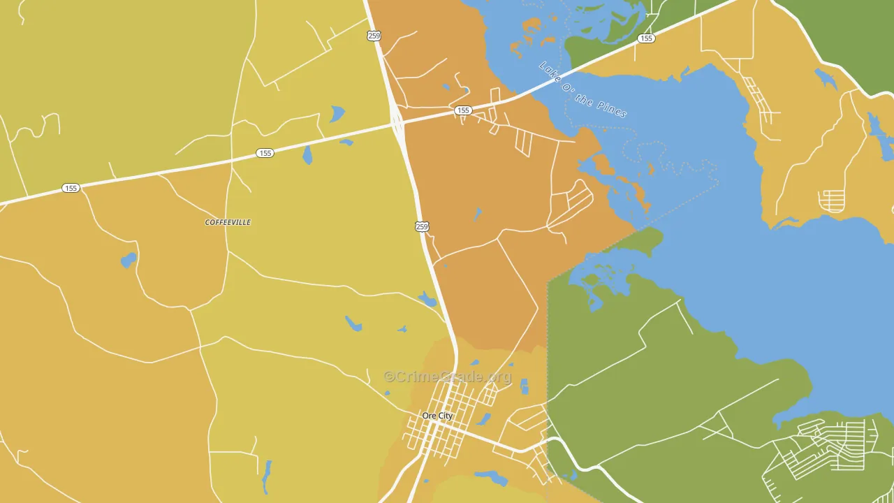 Coffeeville, TX Map of Murder Rates