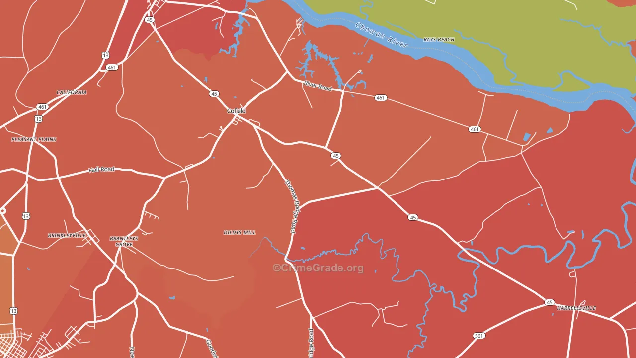 Cofield, NC Map of Murder Rates