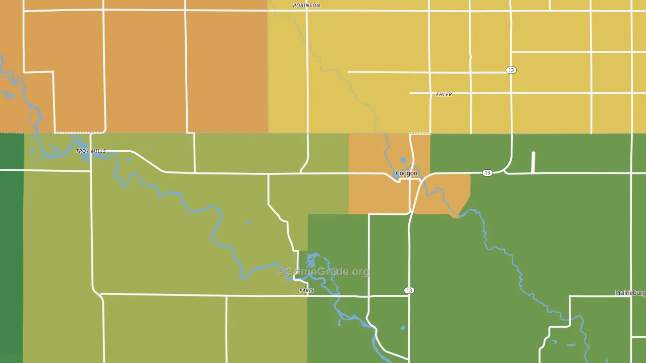 Coggon, IA Map of Murder Rates