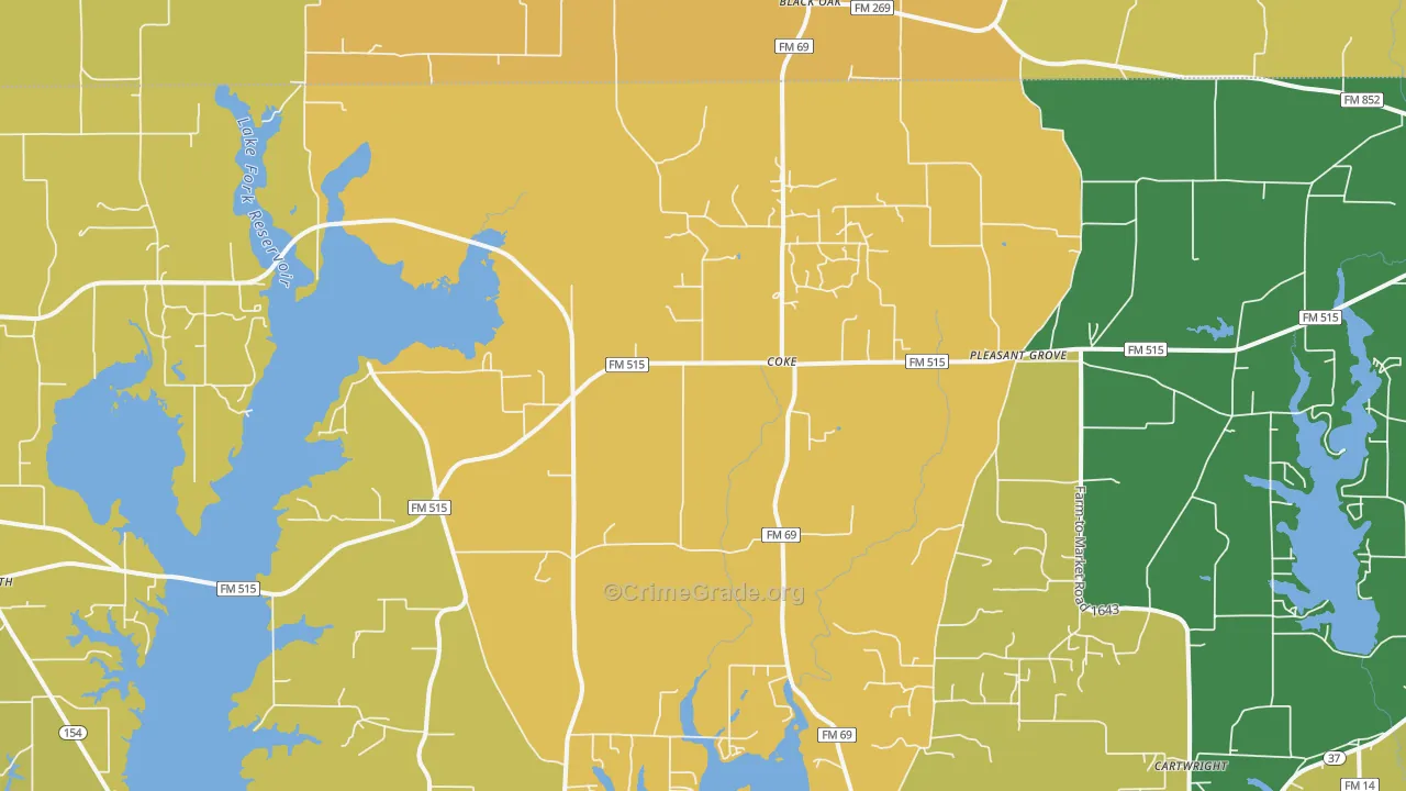 Coke, TX Map of Murder Rates