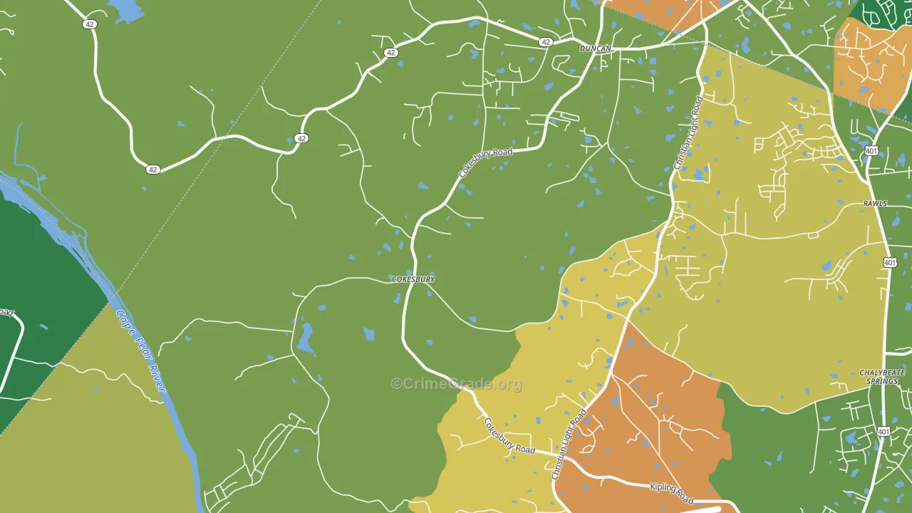 Cokesbury, NC Map of Murder Rates