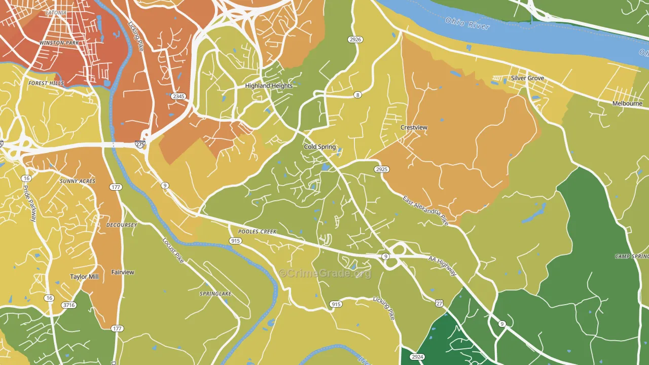 Cold Spring, KY Map of Murder Rates
