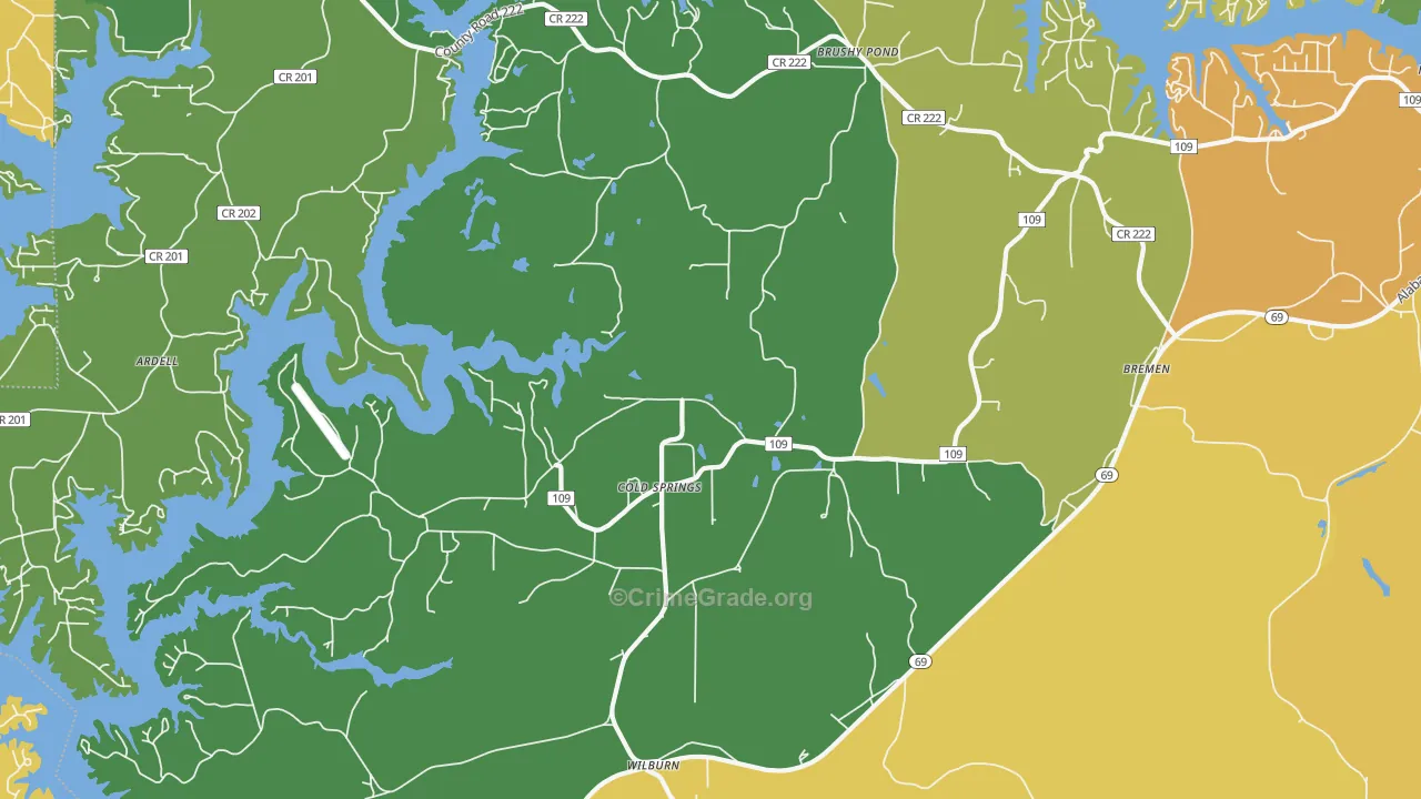 Cold Springs, AL Map of Murder Rates