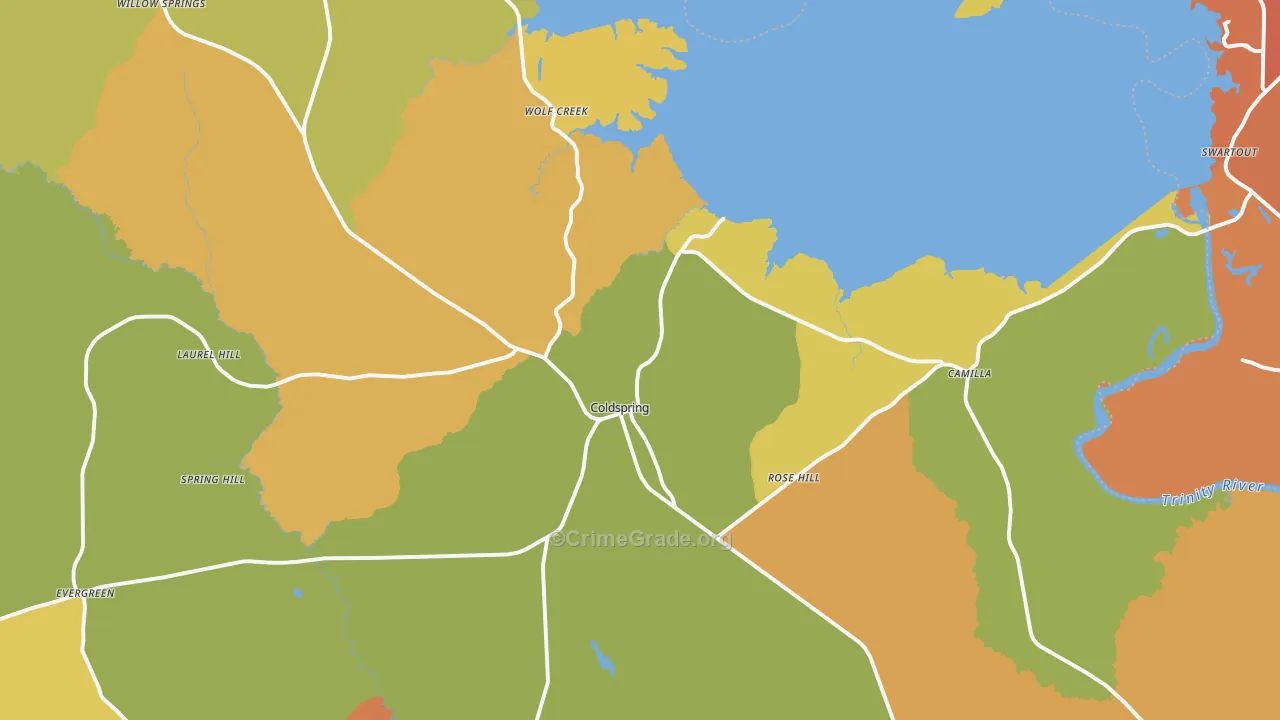 Coldspring, TX Map of Murder Rates