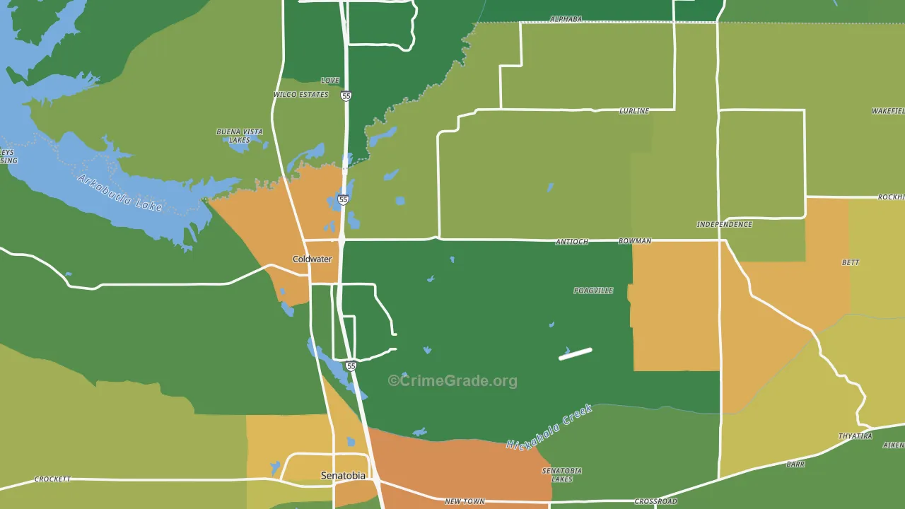 Coldwater, MS Map of Murder Rates