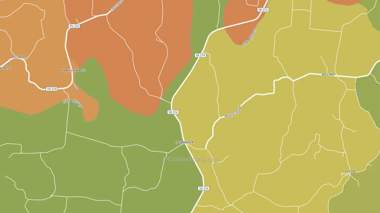 Coldwater, TN Map of Murder Rates