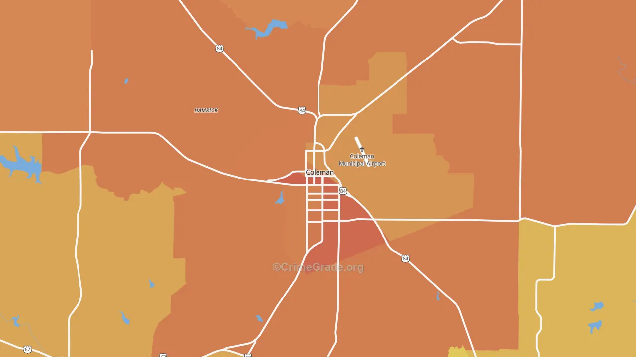 Coleman, TX Map of Murder Rates
