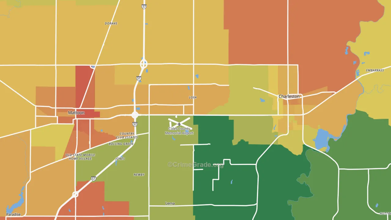 Coles County, IL Map of Murder Rates