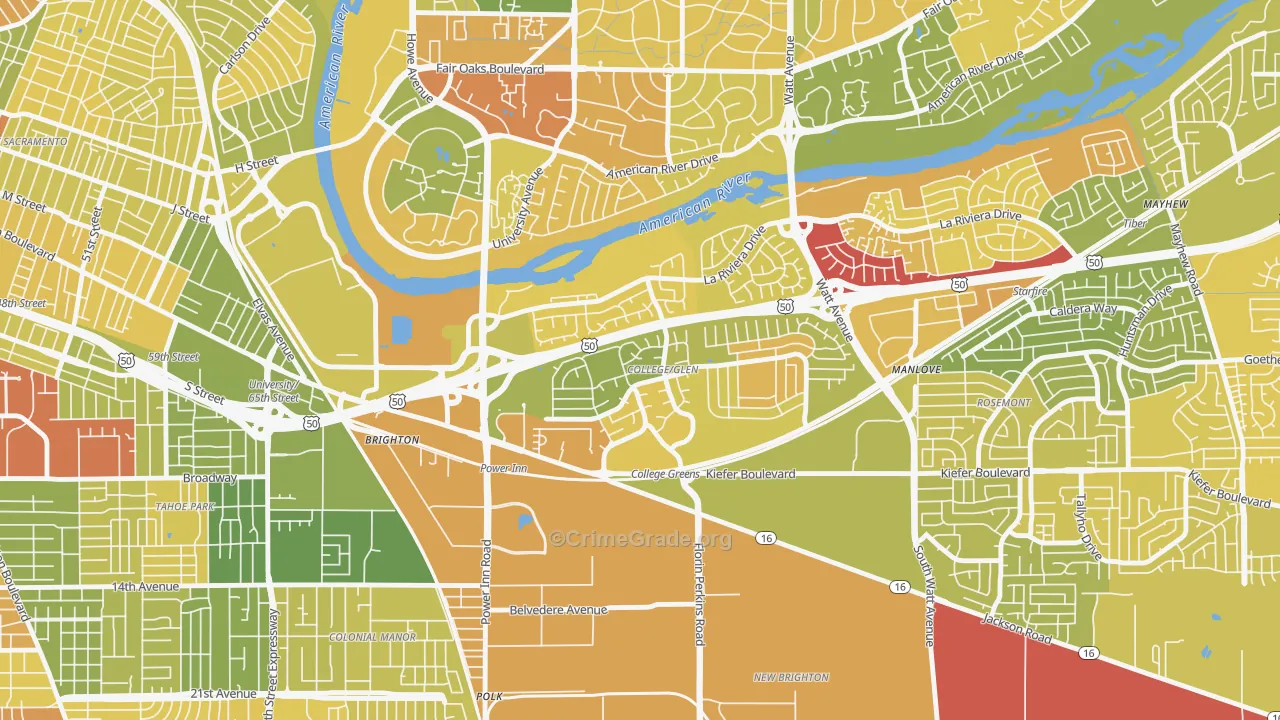 College Glen, Sacramento, CA Map of Murder Rates