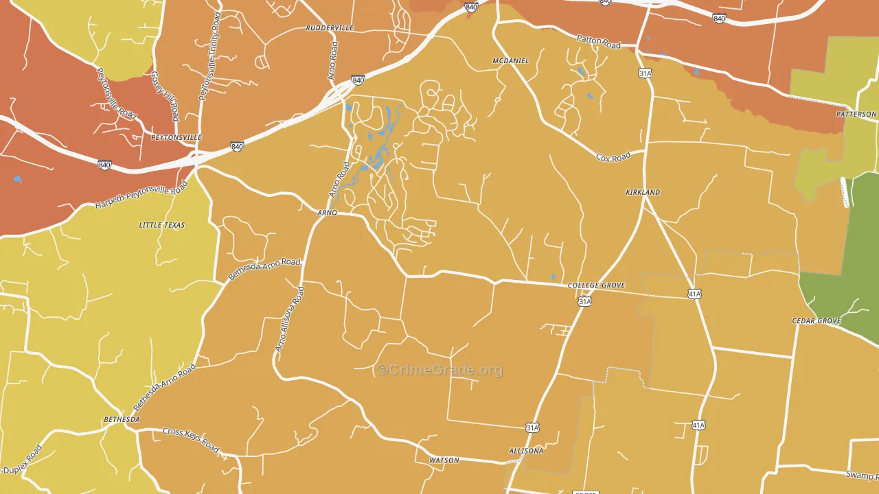 College Grove, TN Map of Murder Rates