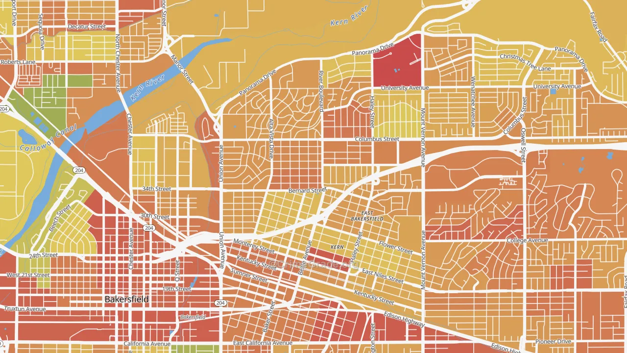 College Heights Baker Street, Bakersfield, CA Map of Murder Rates