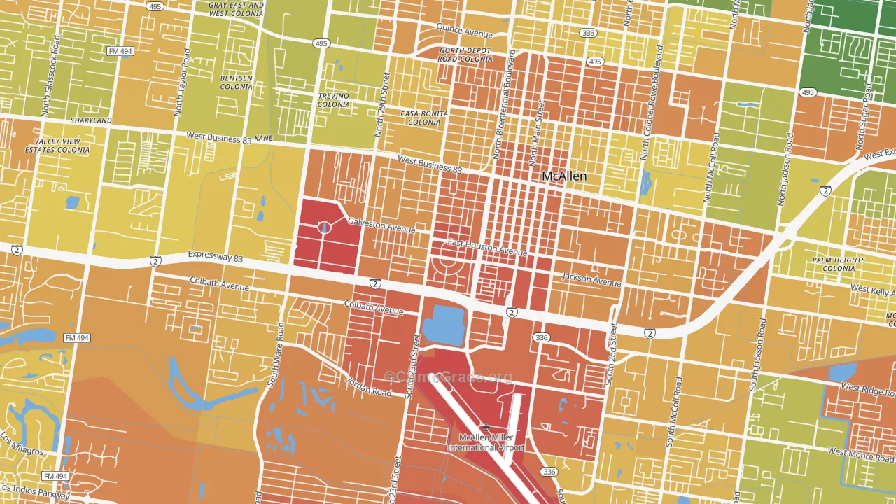 College Heights, McAllen, TX Map of Murder Rates
