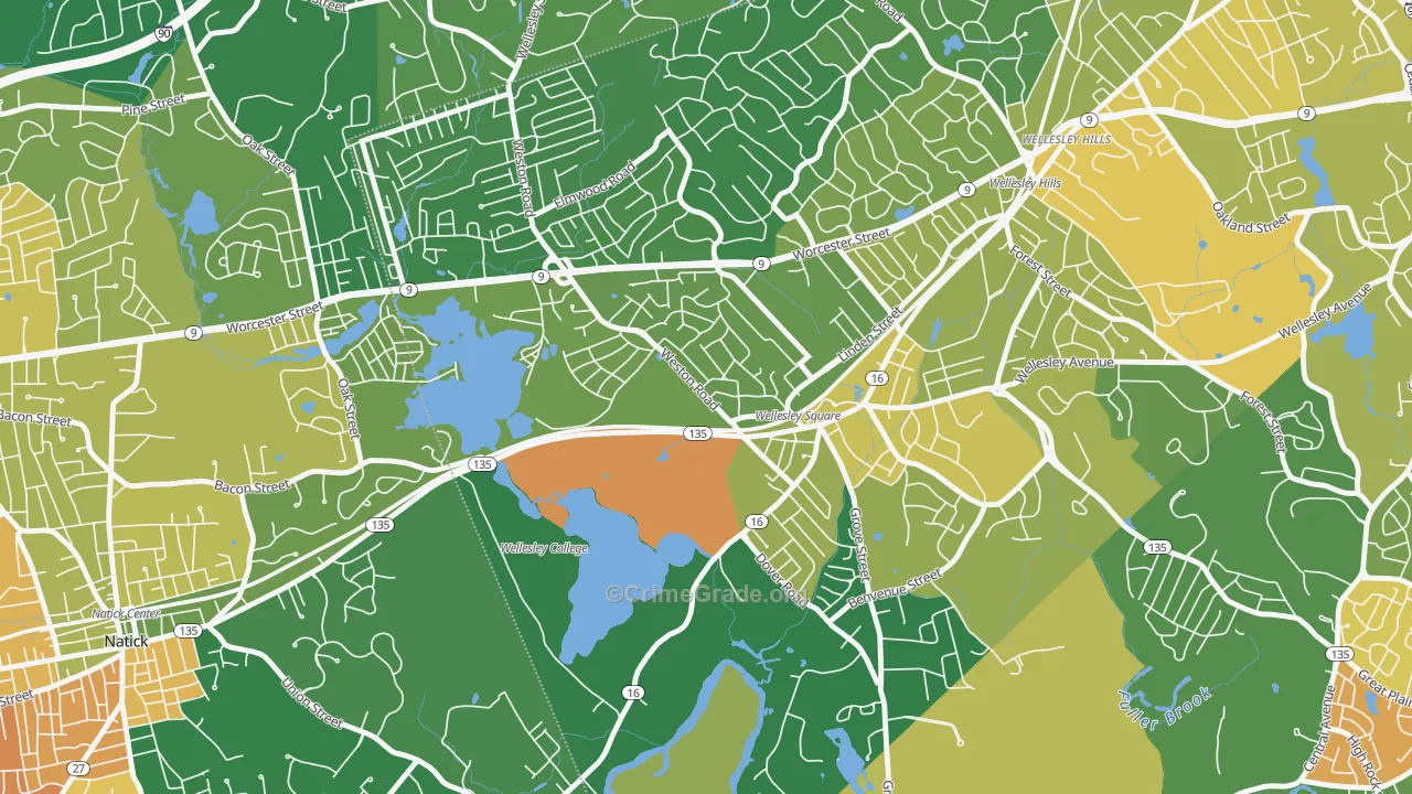 College Heights, Wellesley, MA Map of Murder Rates