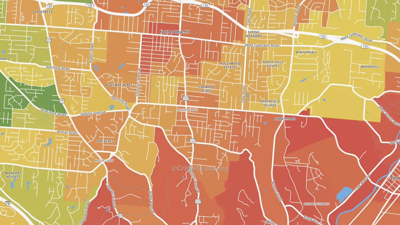 College Hill, Cincinnati, OH Map of Murder Rates