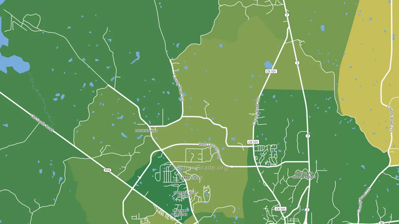College Hill, MS Map of Murder Rates