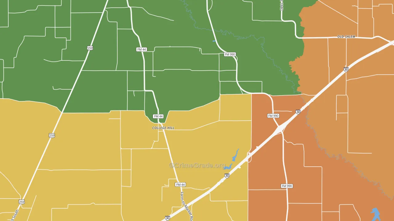 College Hill, TX Map of Murder Rates
