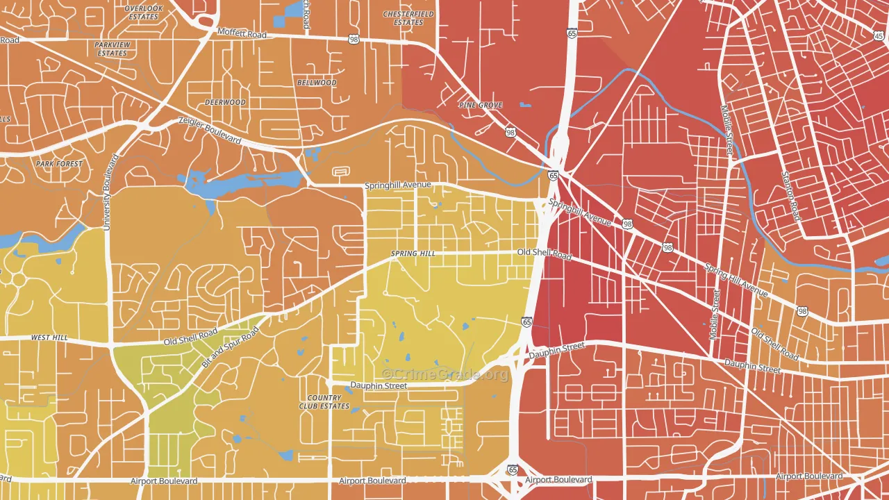 College Park, Mobile, AL Map of Murder Rates