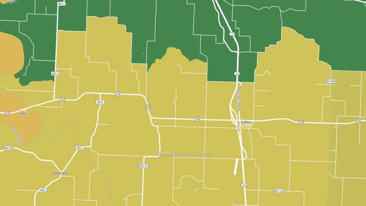 Collins, MO Map of Murder Rates