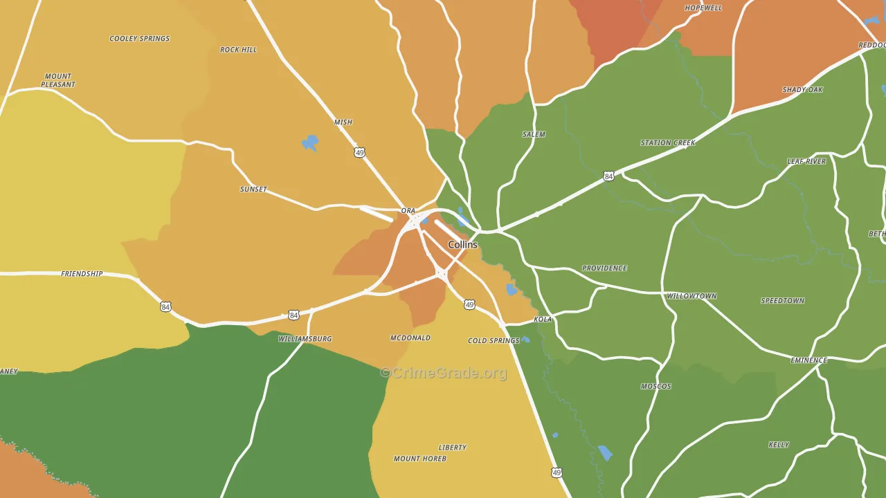 Collins, MS Map of Murder Rates