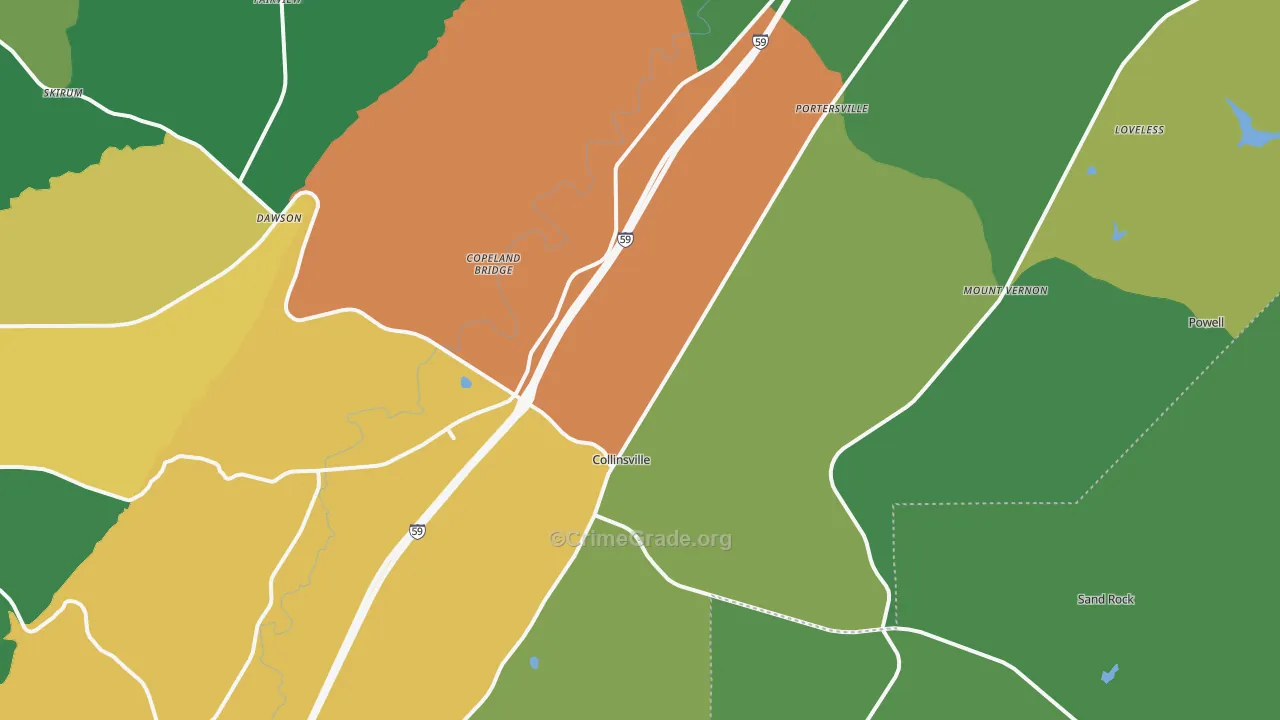 Collinsville, AL Map of Murder Rates