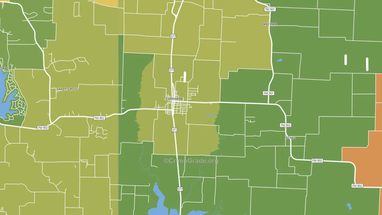 Collinsville, TX Map of Murder Rates