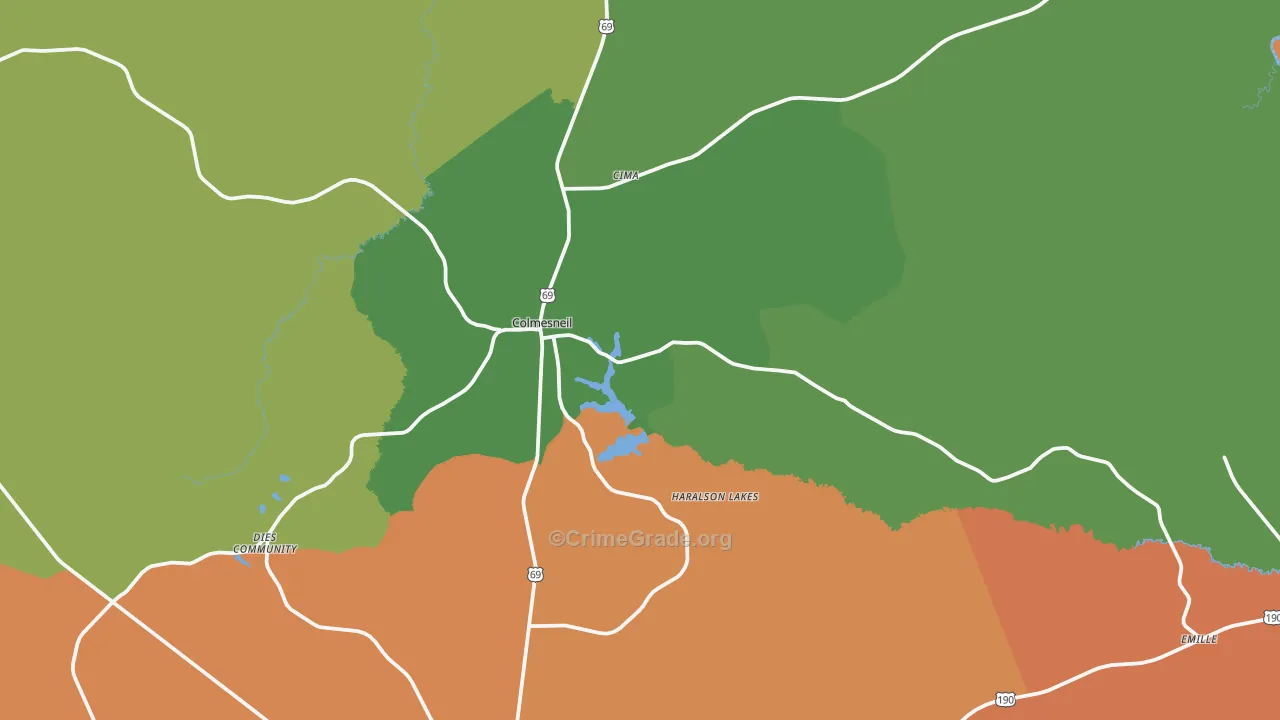 Colmesneil, TX Map of Murder Rates