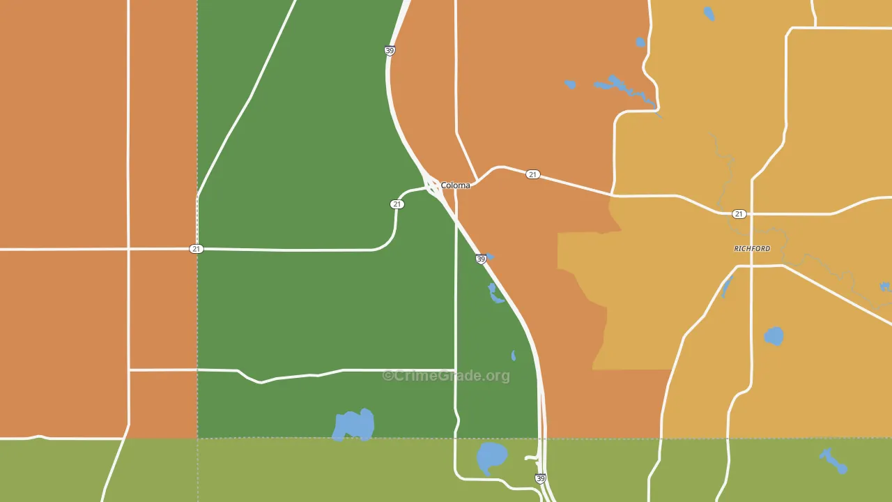Coloma, WI Map of Murder Rates