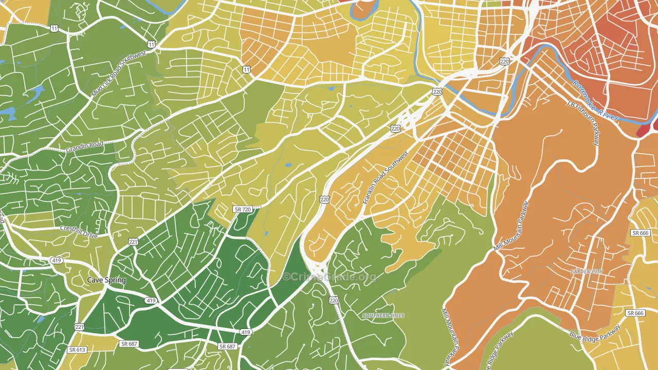 Colonial Avenue Area, Roanoke, VA Map of Murder Rates