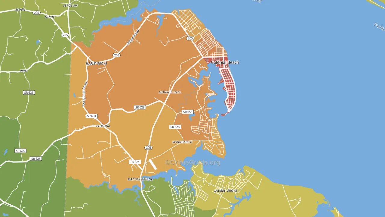 Colonial Beach, VA Map of Murder Rates