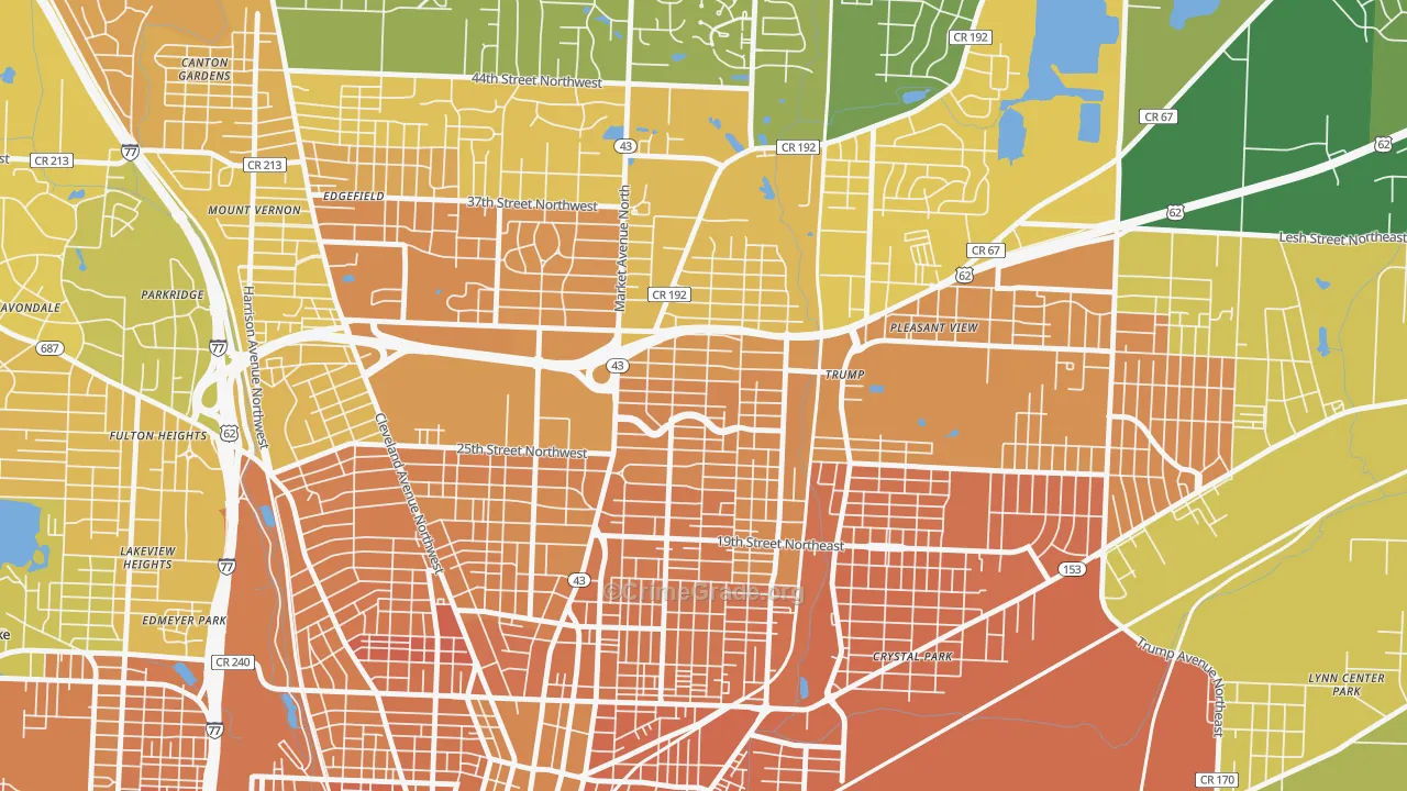 Colonial Heights, Canton, OH Map of Murder Rates