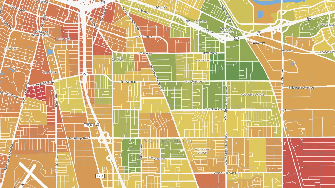 Colonial Heights, Sacramento, CA Map of Murder Rates