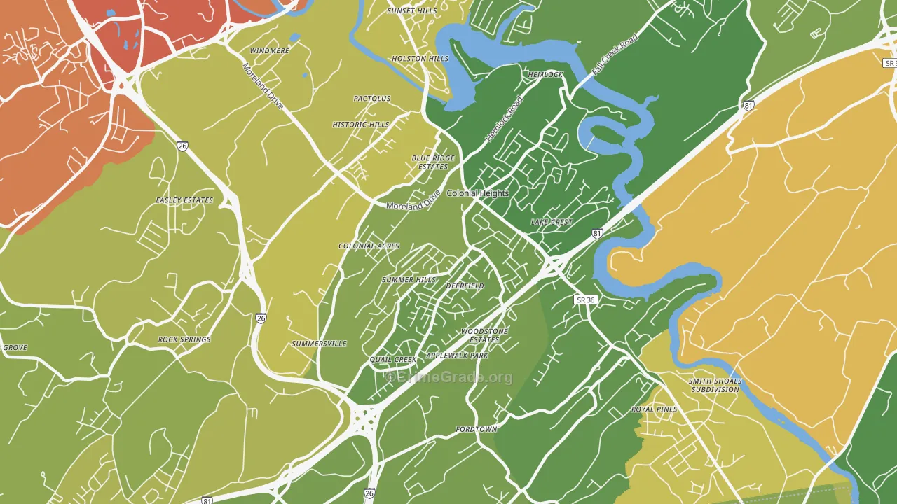 Colonial Heights, TN Map of Murder Rates