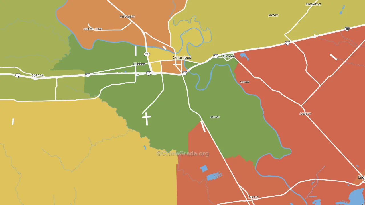 Colorado County, TX Map of Murder Rates
