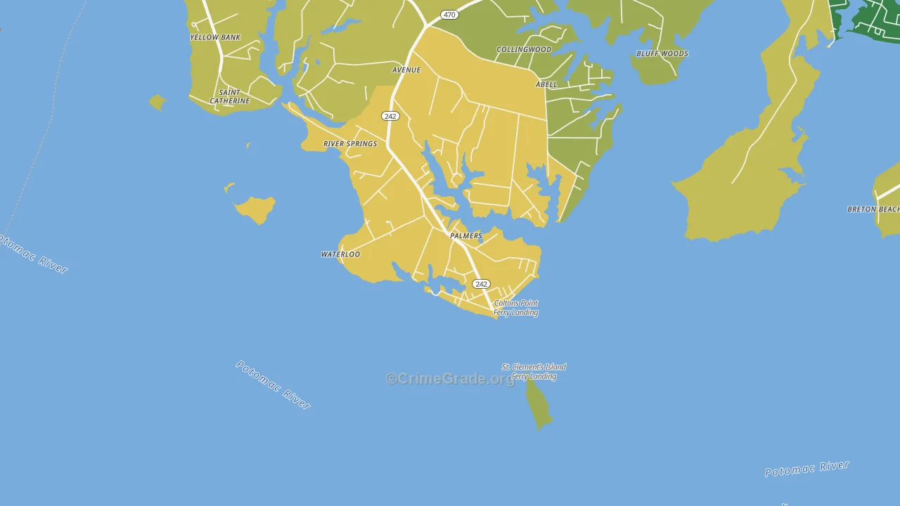 Coltons Point, MD Map of Murder Rates