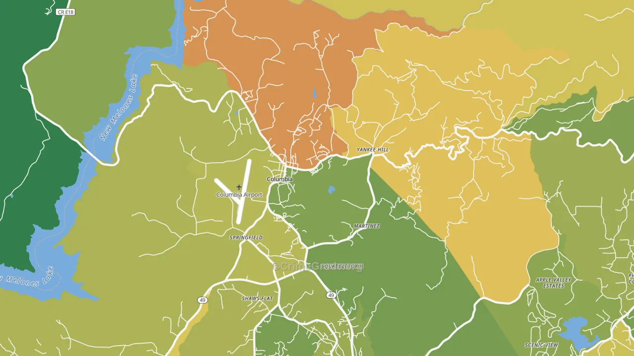 Columbia, CA Map of Murder Rates