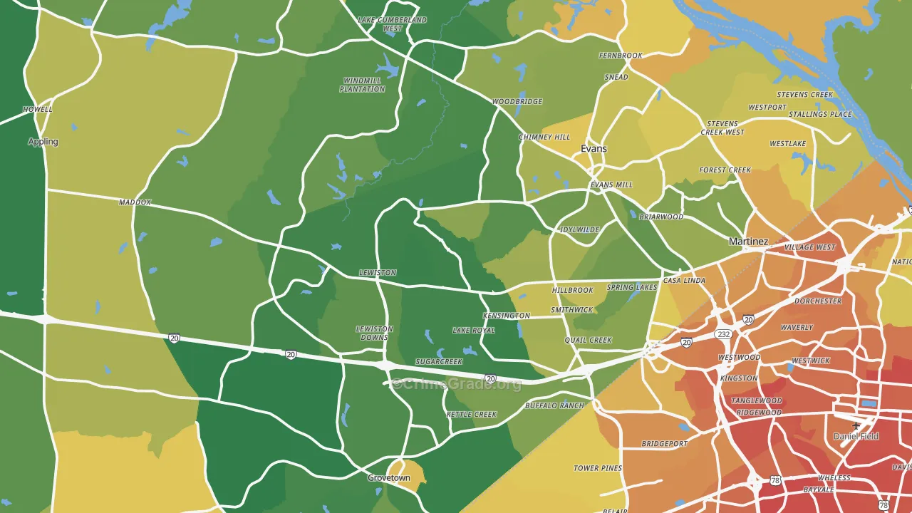 Columbia County, GA Map of Murder Rates