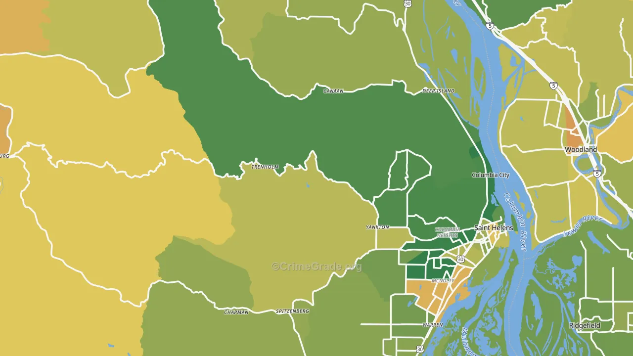 Columbia County, OR Map of Murder Rates