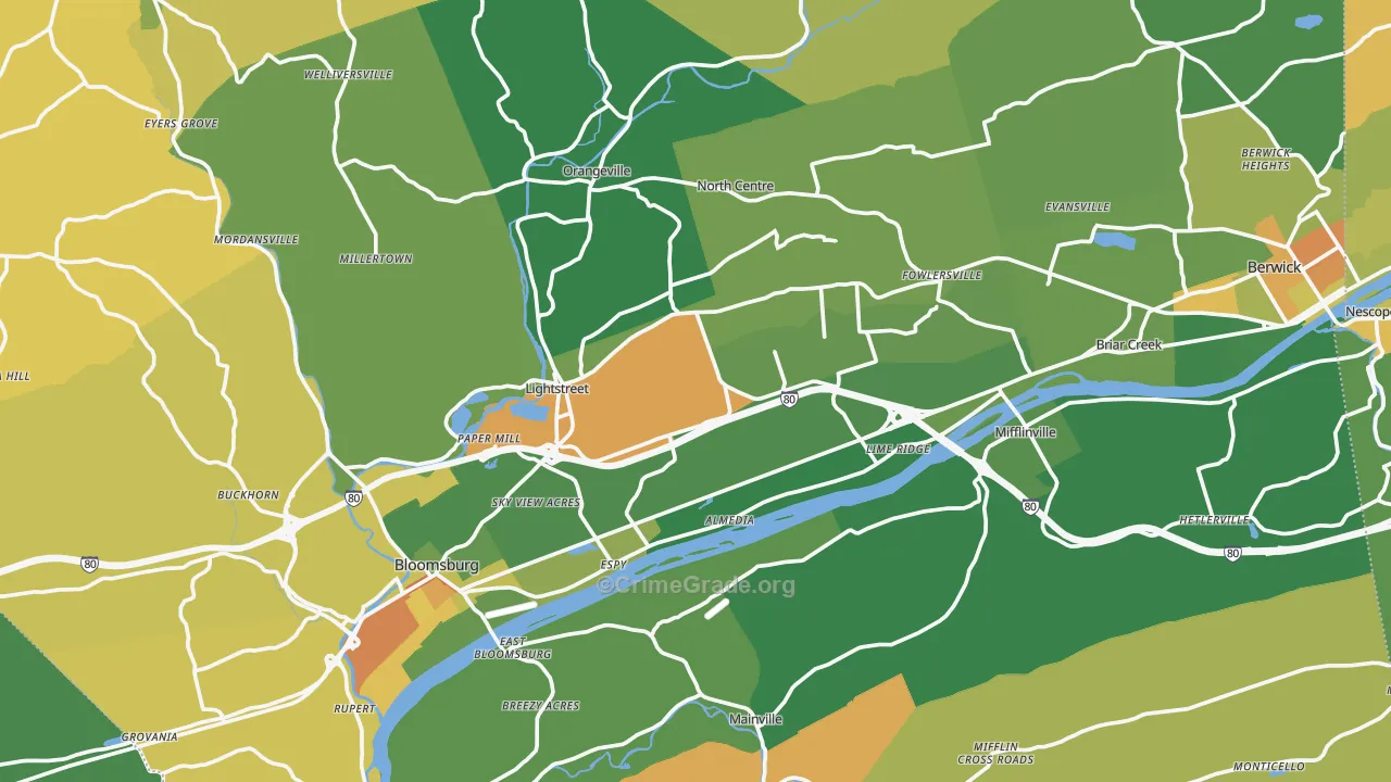 Columbia County, PA Map of Murder Rates