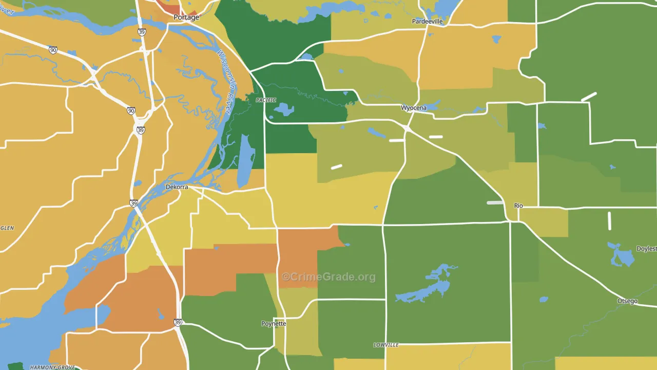 Columbia County, WI Map of Murder Rates