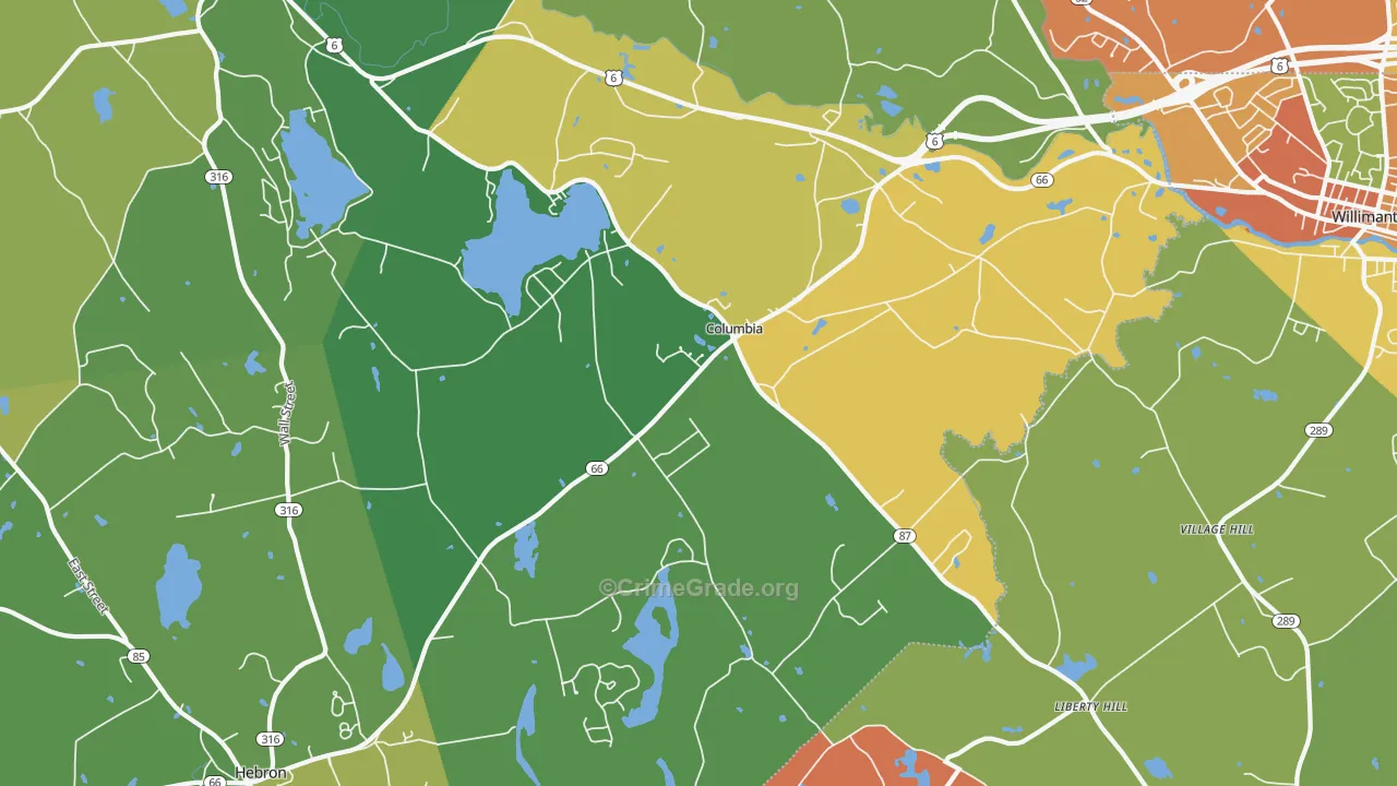 Columbia, CT Map of Murder Rates