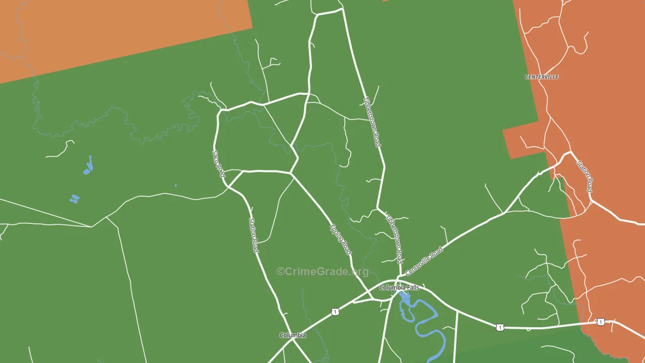 Columbia Falls, ME Map of Murder Rates