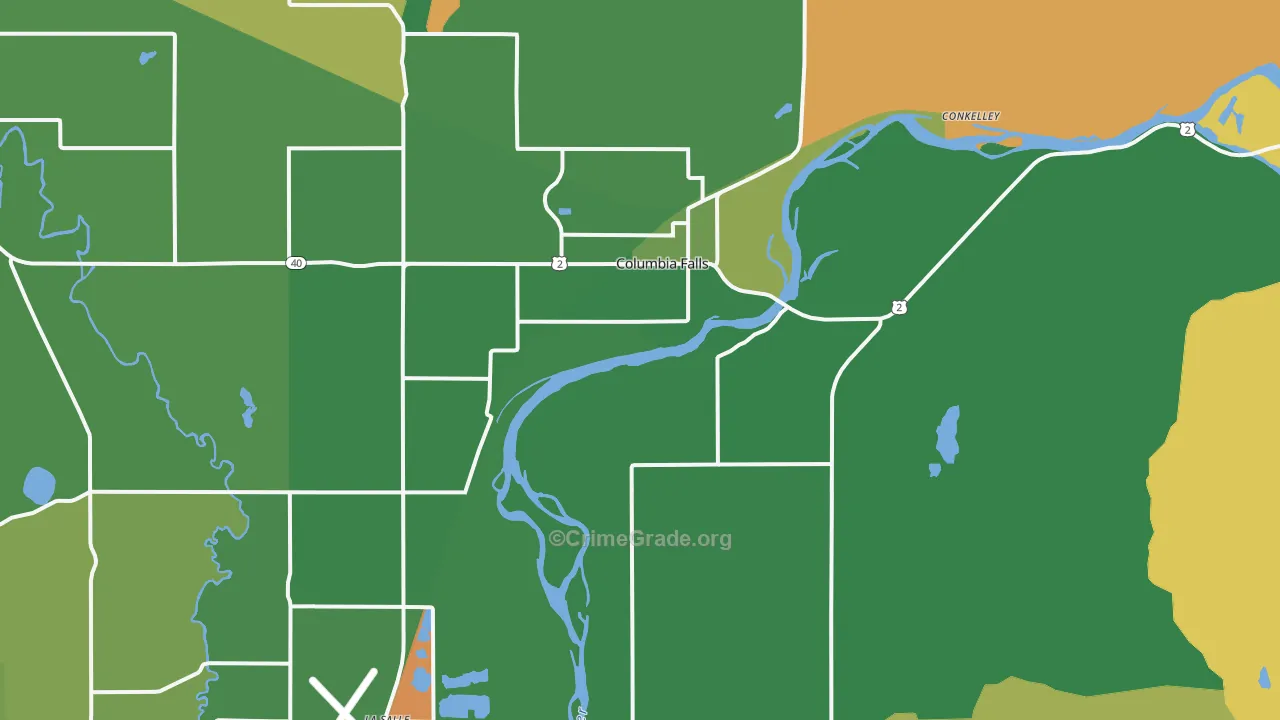 Columbia Falls, MT Map of Murder Rates