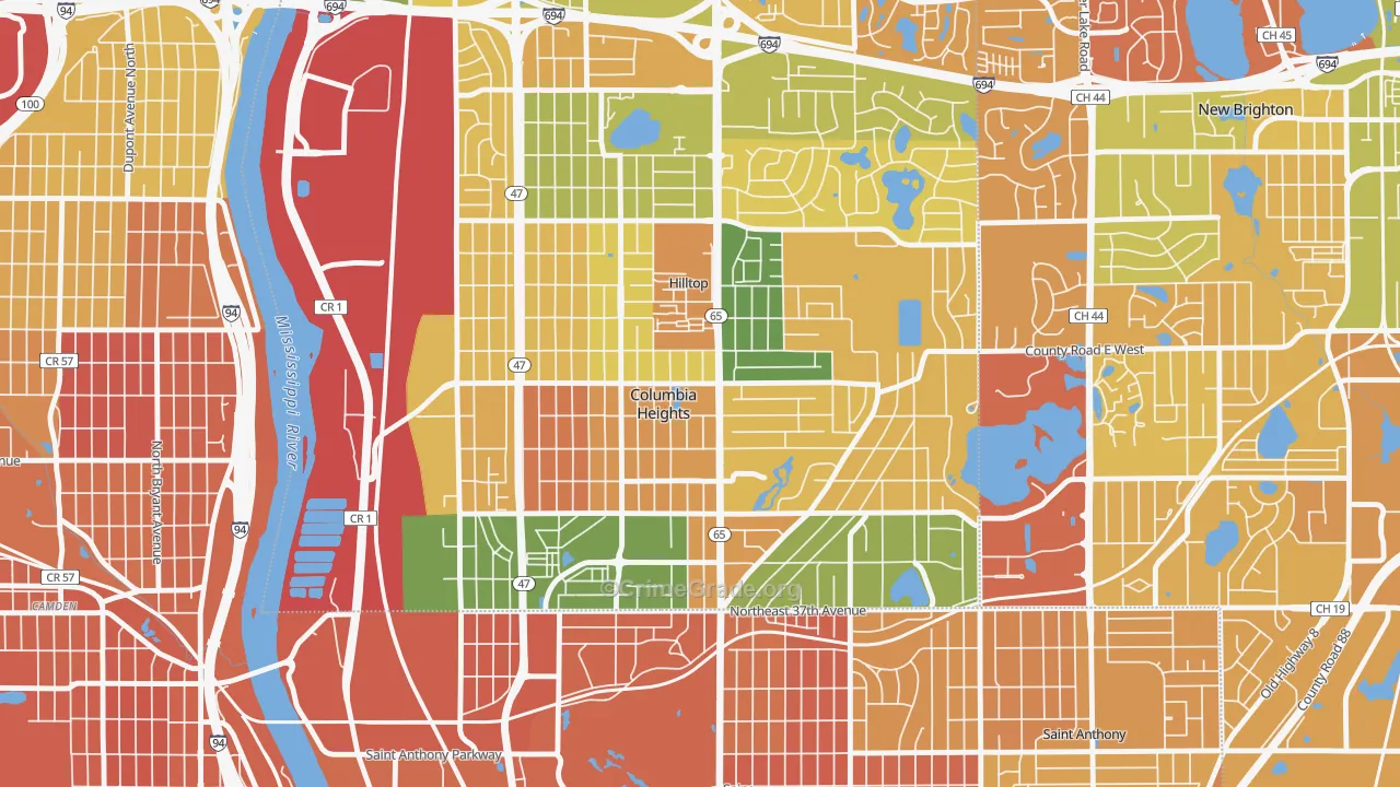 Columbia Heights, MN Map of Murder Rates