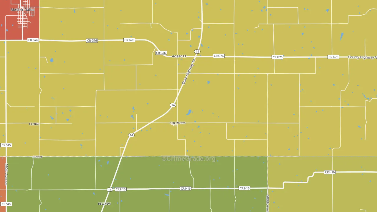 Columbia, IA Map of Murder Rates