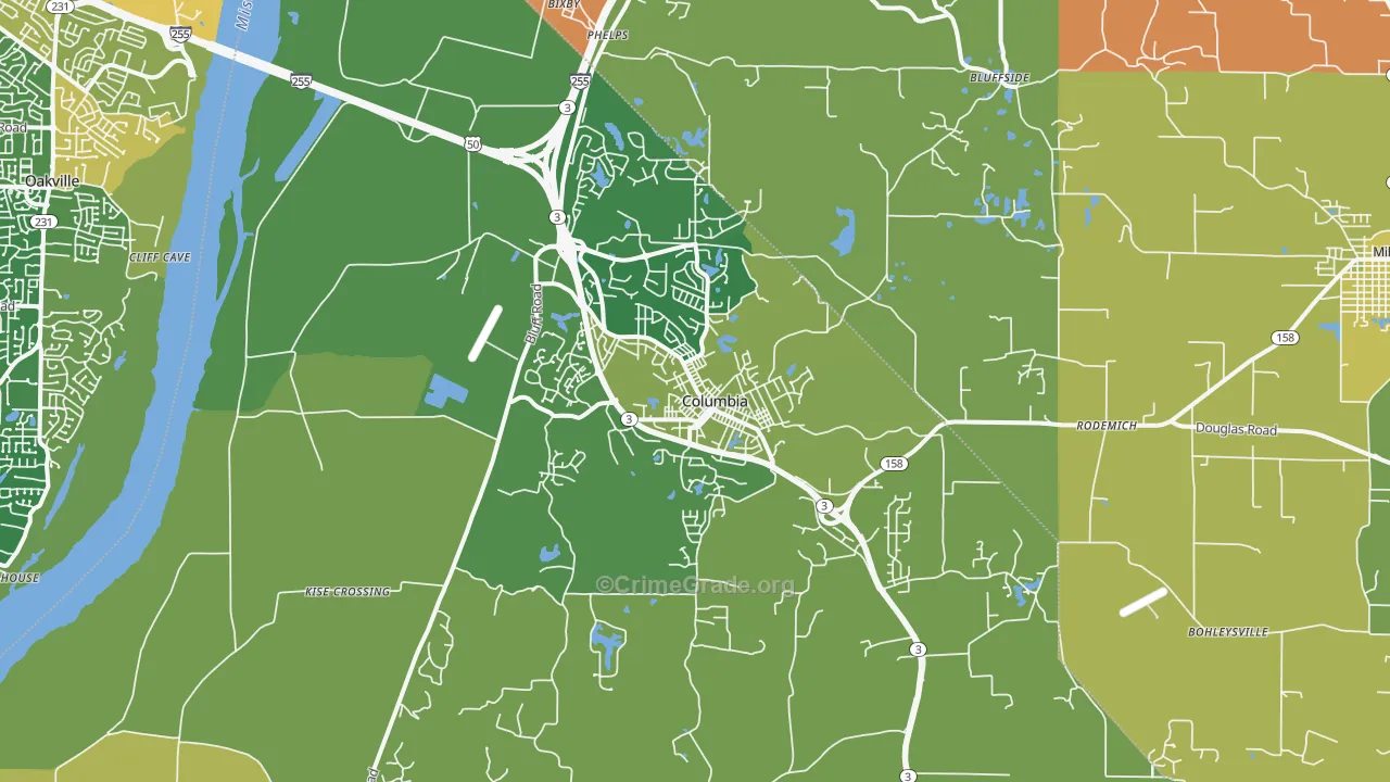 Columbia, IL Map of Murder Rates