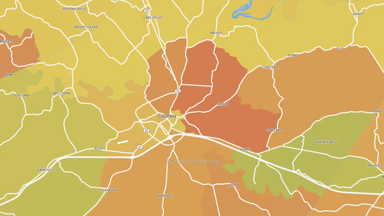Columbia, KY Map of Murder Rates