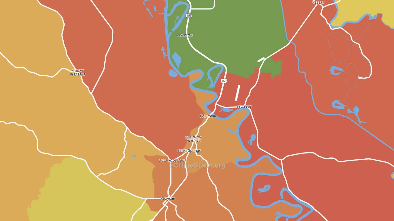 Columbia, LA Map of Murder Rates