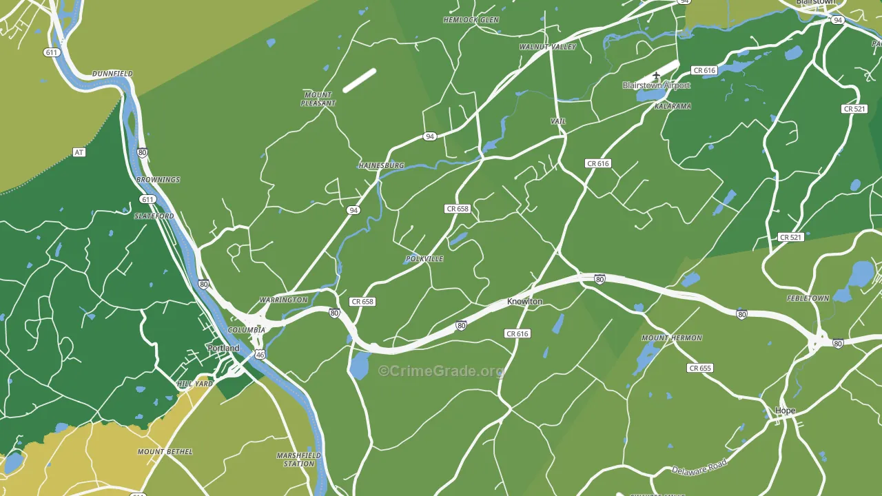 Columbia, NJ Map of Murder Rates