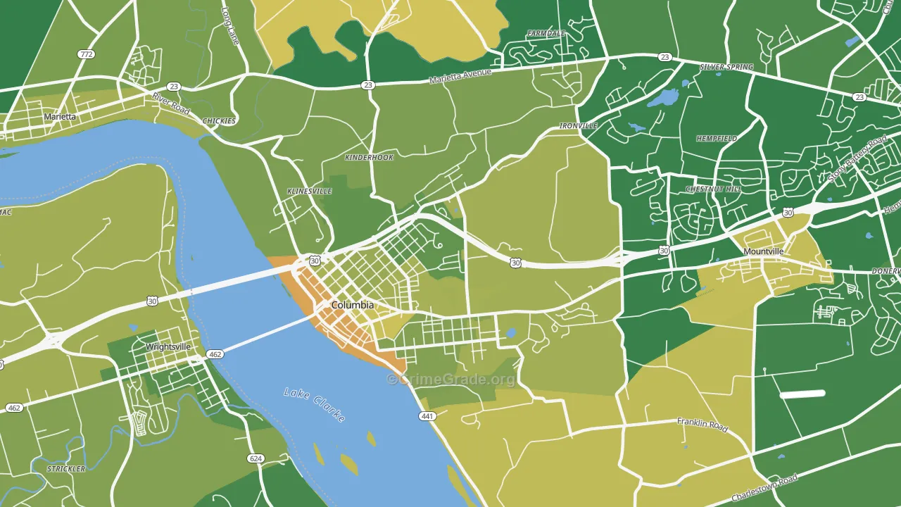 Columbia, PA Map of Murder Rates
