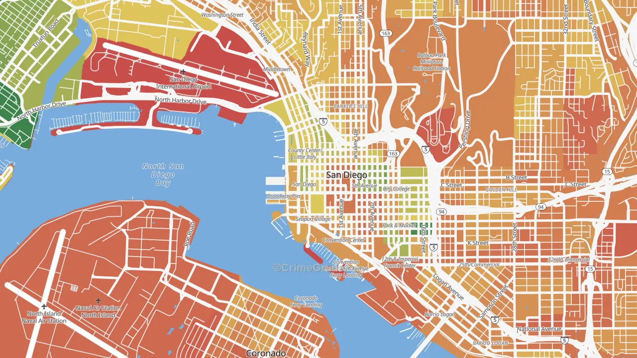 Columbia San Diego, San Diego, CA Map of Murder Rates